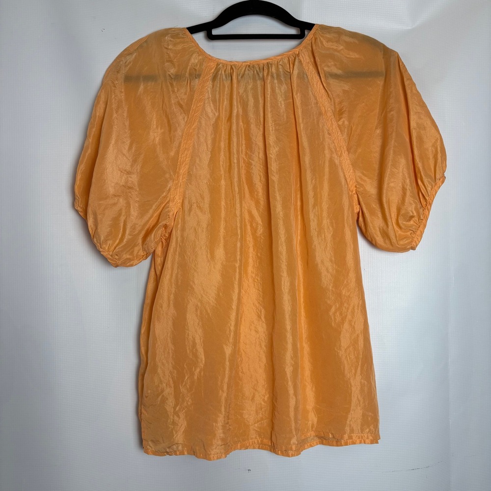 Talbots Petites 100% Silk Marigold Puff Sleeve Peasant Blouse‎ Top Medium Career - Picture 8 of 8